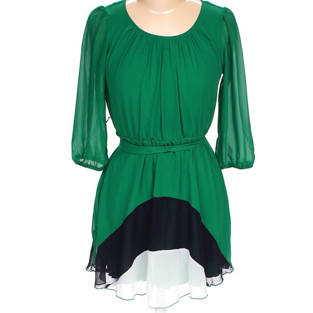 Sweet Storm Color Block Green Dress, M